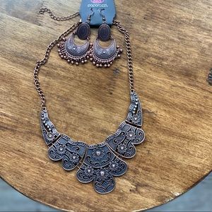 Vintage Paparazzi Dark Copper Necklace + Earrings